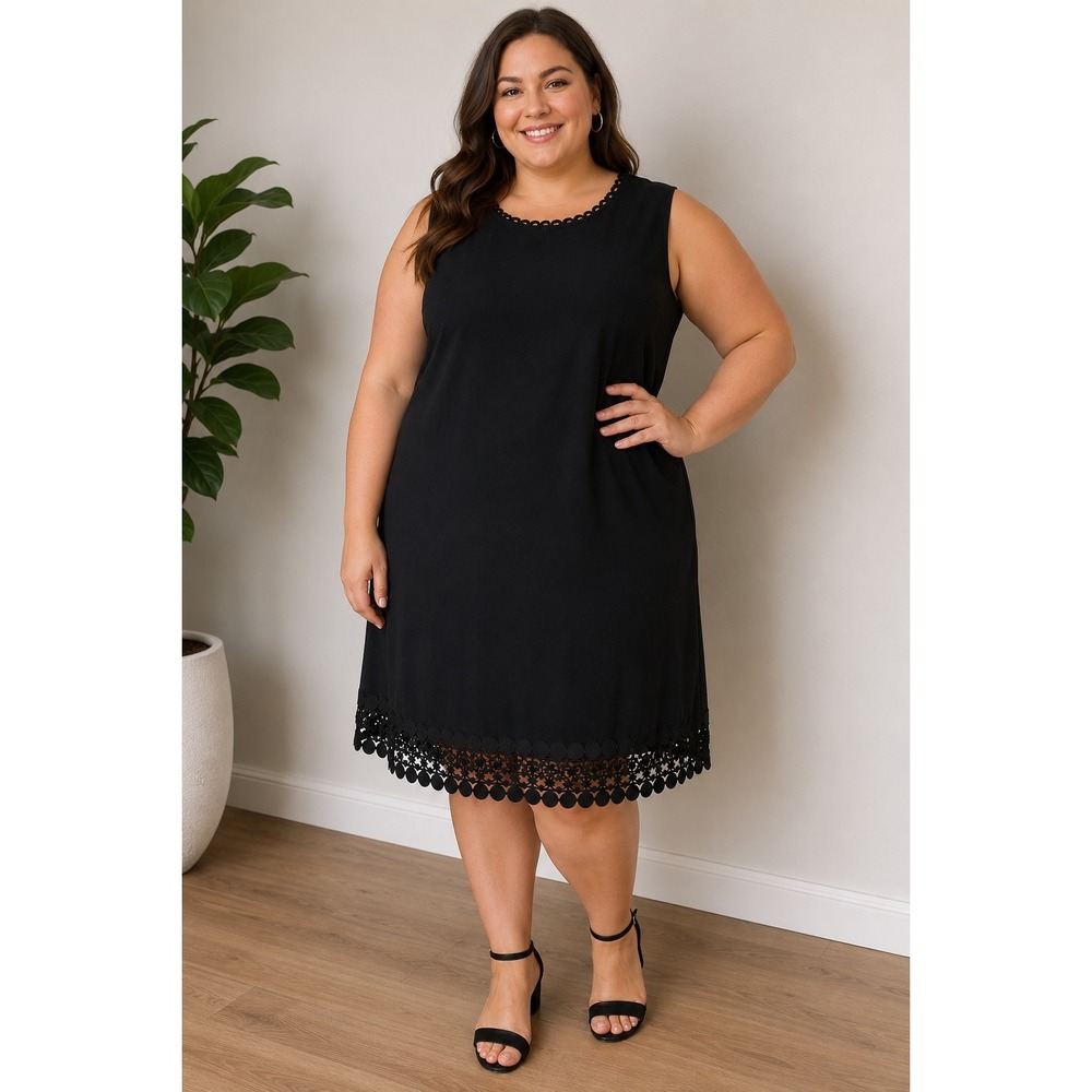 Nicole Miller Black Crochet Lace Trim Shift Dresser Sleeveless Plus Size 3X LBD